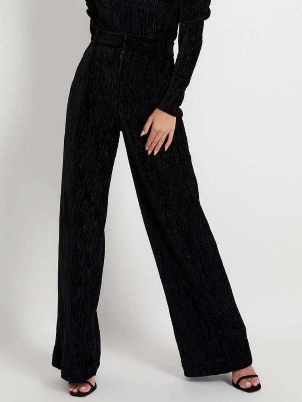 PatBO Black Pleated Wide Leg High Rise Pants Women's Size 8